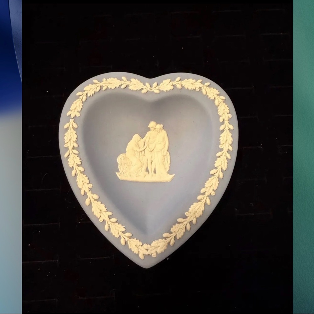 Heart-Shaped Jasperware Style Trinket Dish in Light Blue and White